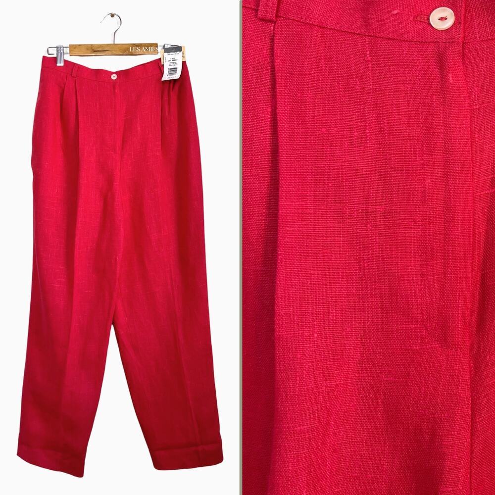 NWT Vintage 90s Harvé Benard Hot Pink 100% Linen High-Waisted Pleated Pants 8